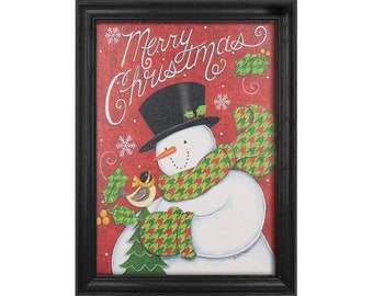 Merry Christmas Snowman by Deb Strain -Real Solid Hardwood in Multiple Colors- Seasonal - Holidays - 12" x 16" Picture Frame