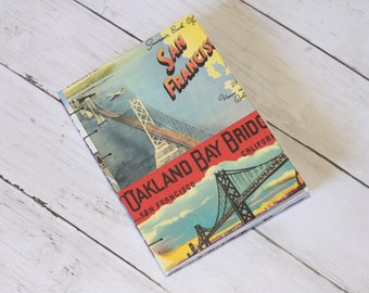Arches Handmade Watercolor Sketchbook | Retro Oakland Bay Bridge, San Francisco | Coptic Stitch Binding
