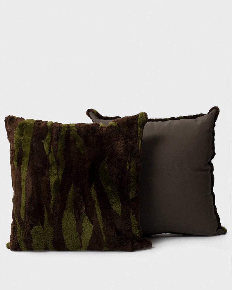 Green /& Brown Sheared Beaver FurGenuine Leather Pillow