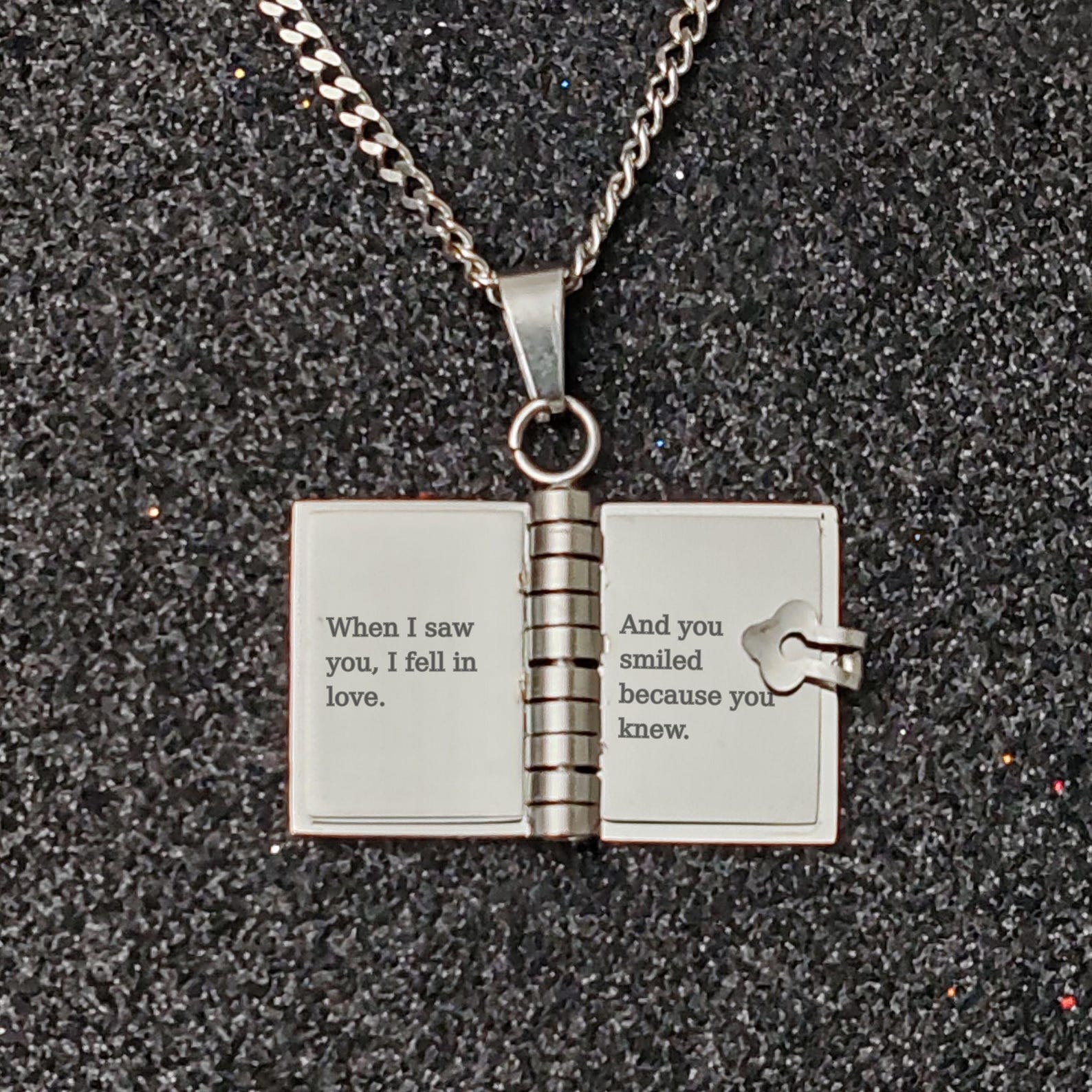 Custom Engraved Book Locket Necklace: Stainless Steel Love Quote ...