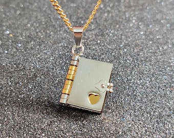 Engraved Book Locket Necklace, Stainless Steel, Personalized Keepsake Jewelry