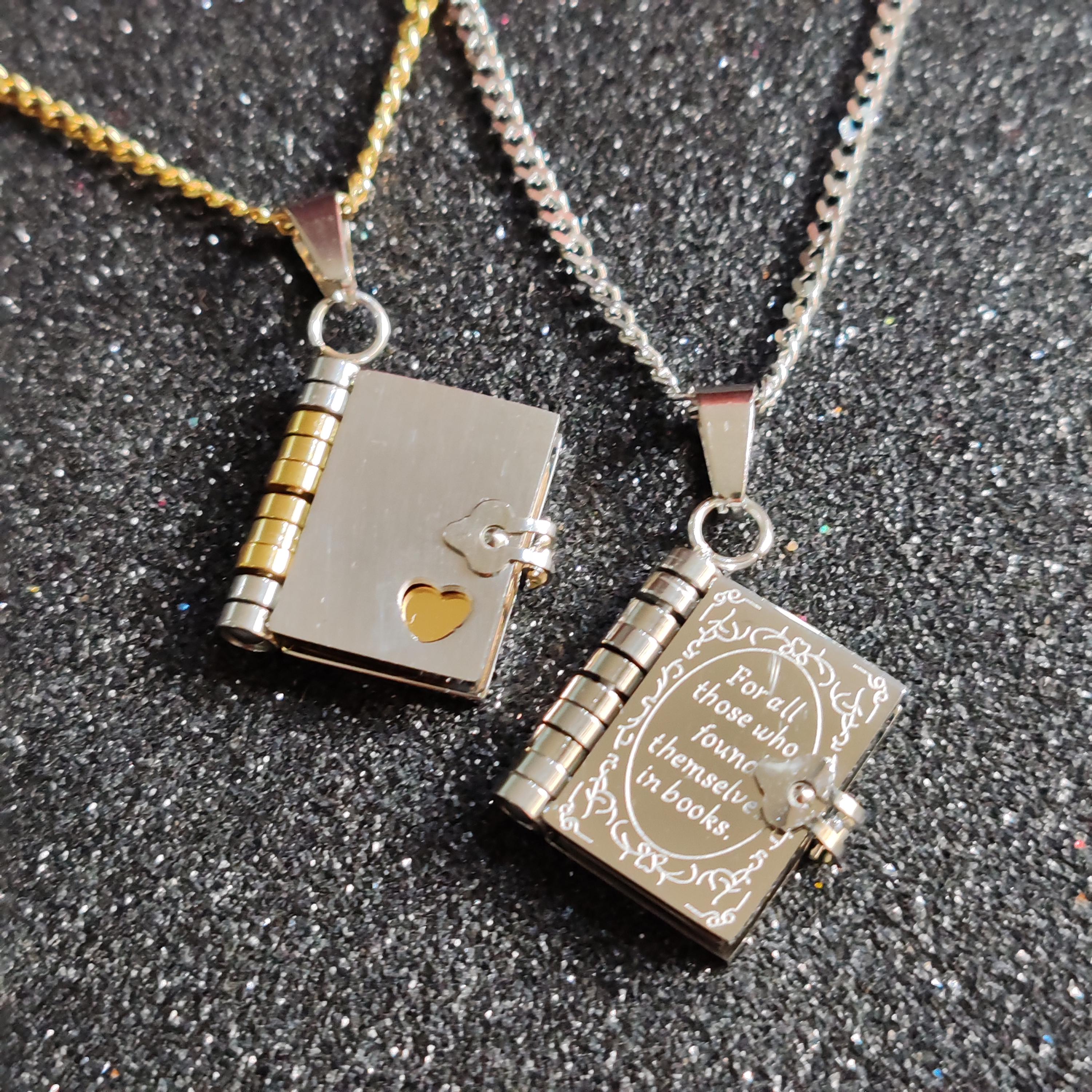 Custom Engraved Book Locket Necklace: Stainless Steel Love Quote ...