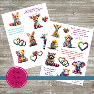 Bright Praise| Art Journaling Kit, Bible Journaling Stickers Printable, Christian Faith, Bible Study, Planner, Margin Art, Bible Tabs