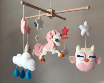 Baby mobile girl unicorn Nursery mobile Crib mobile Hanging mobile Newborn present baby shower gift Unicorn baby crib mobile