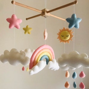 Ready to ship! Pastel rainbow baby mobile, Nursery mobile girl , Baby shower gift , Crib Cot mobile , Felt rainbow mobile