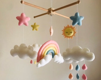 Ready to ship! Pastel rainbow baby mobile, Nursery mobile girl , Baby shower gift , Crib Cot mobile , Felt rainbow mobile