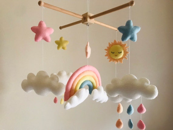Pastel rainbow baby mobile, Nursery mobile girl , Baby shower gift , Crib Cot mobile , Felt rainbow mobile