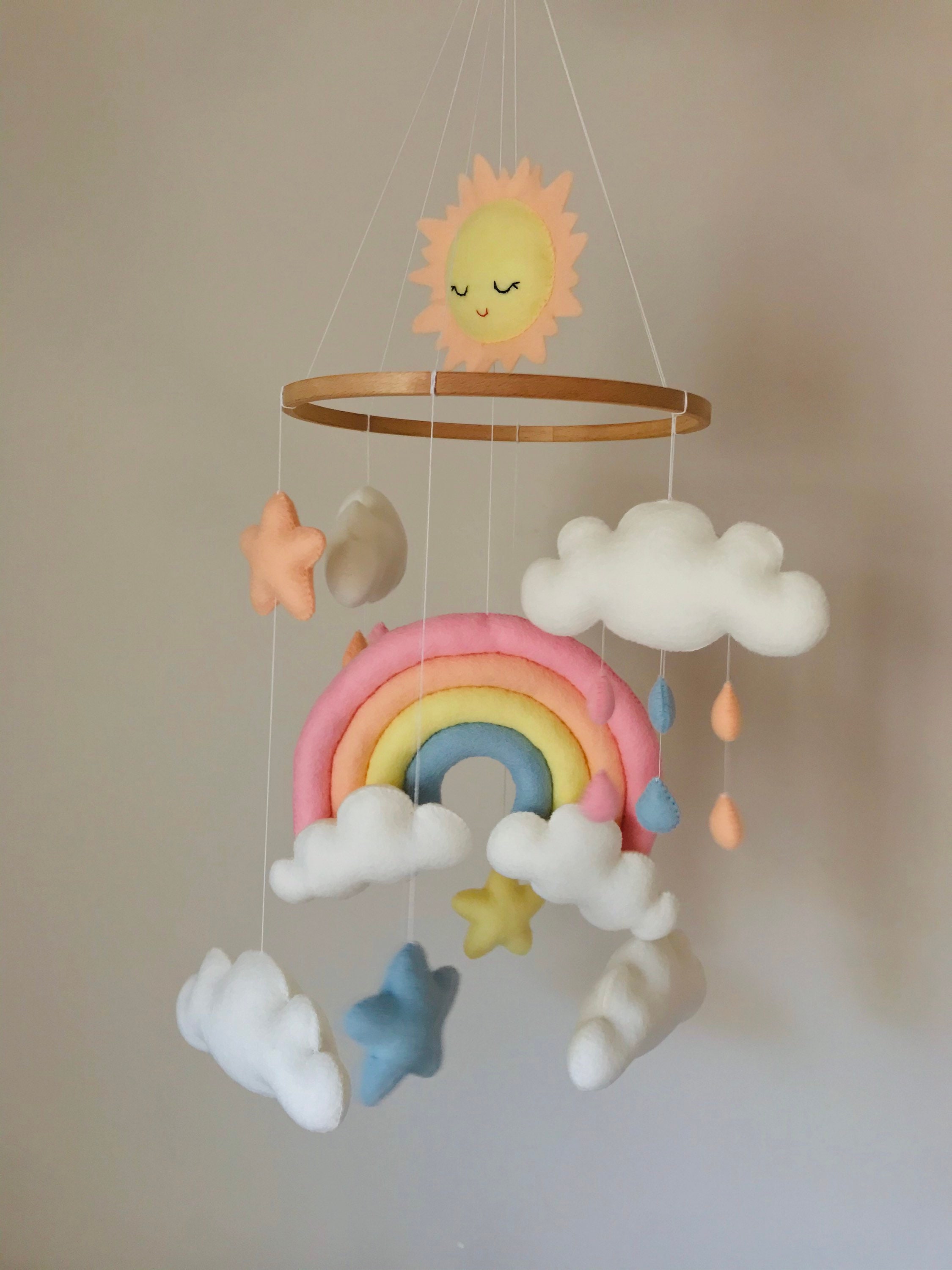Boho Rainbow Baby Mobile - Pastel Pink Multi Colour