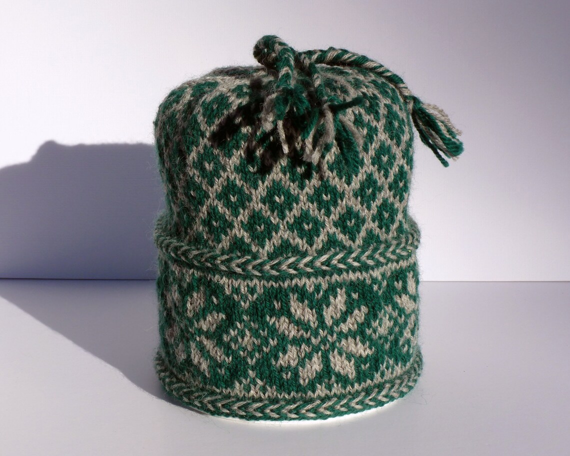 Hand Knit Nordic Ski Hat with Tassels 100 Wool 4 Colors Etsy