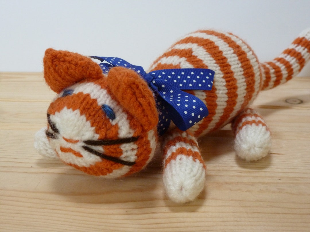 Handmade Tabby Cat Stuffed Animal American Made Toy Hand Knitted Cat