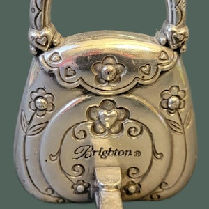 VTG Brighton Silver Tone Crystal Embellished Charm Purse Desk Clock Collectible image 2