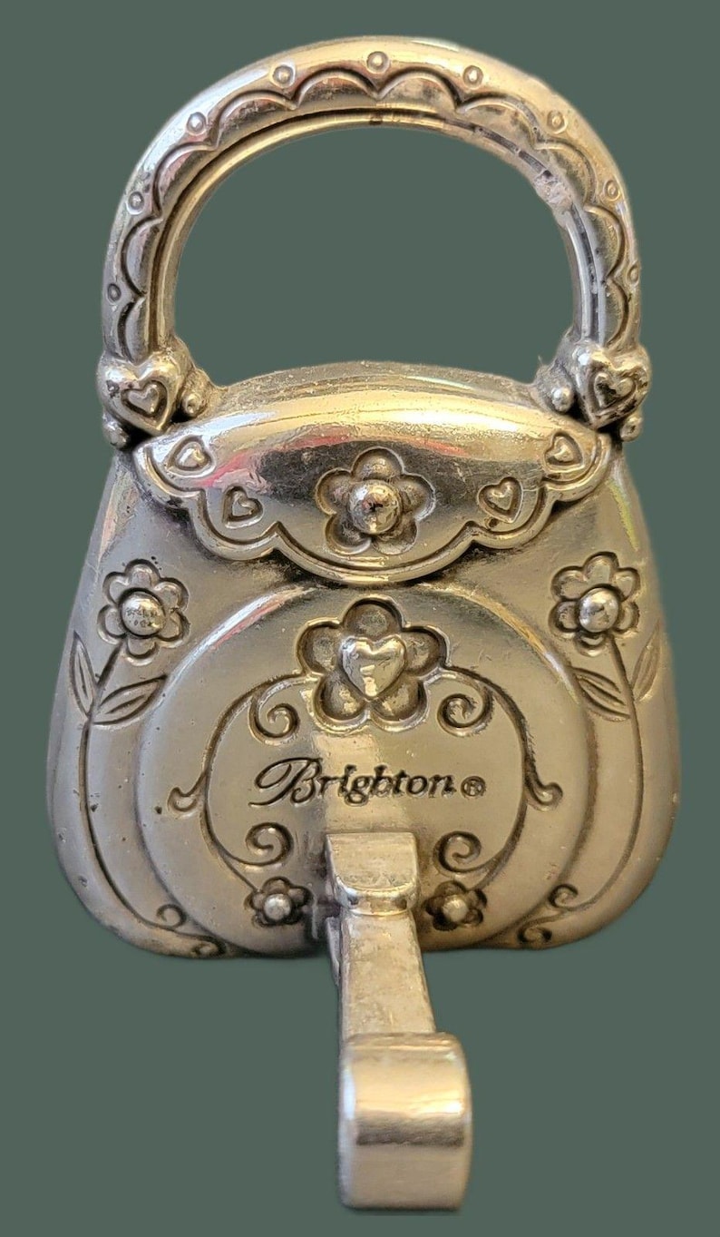 VTG Brighton Silver Tone Crystal Embellished Charm Purse Desk Clock Collectible image 2