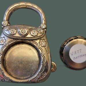 VTG Brighton Silver Tone Crystal Embellished Charm Purse Desk Clock Collectible image 6