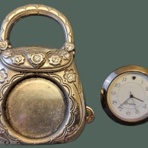 VTG Brighton Silver Tone Crystal Embellished Charm Purse Desk Clock Collectible image 5