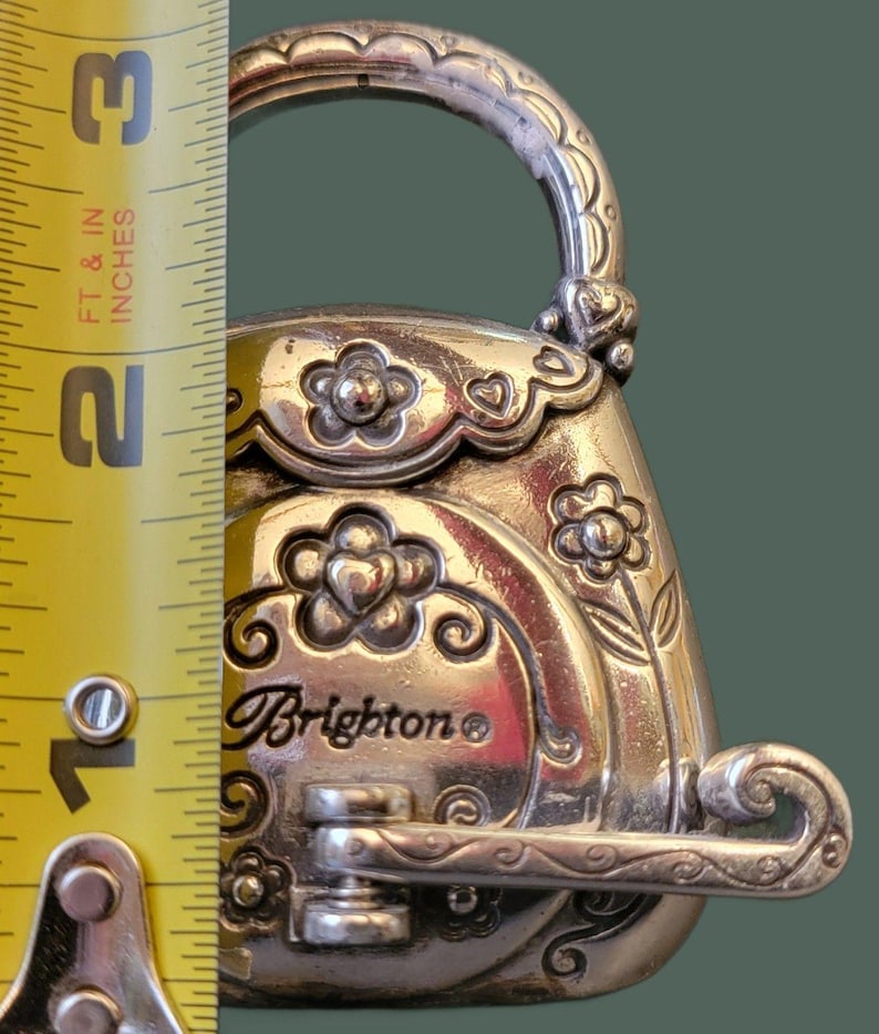 VTG Brighton Silver Tone Crystal Embellished Charm Purse Desk Clock Collectible image 4