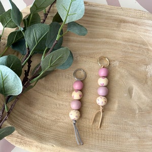Handmade and Hand Painted Wooden Bead Keychain | Tea Rose | madebybeccamae