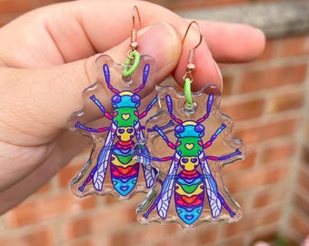 Rainbow Wasp Earrings // Kawaii Kidcore Bug Insect