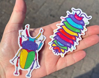 Rainbow Stag Beetle Isopod Stickers // Kidcore Fairycore