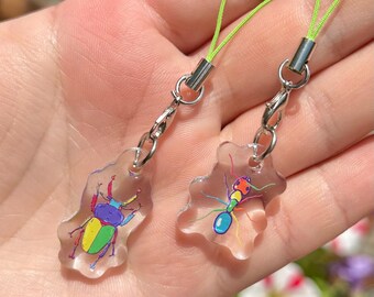 Rainbow Stag Beetle Ant Phone Charm // Kawaii Kidcore Bugcore Insect