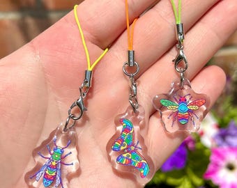 Rainbow Bug Moth Wasp Bee Phone Charm // Kawaii Kidcore Bugcore Insect
