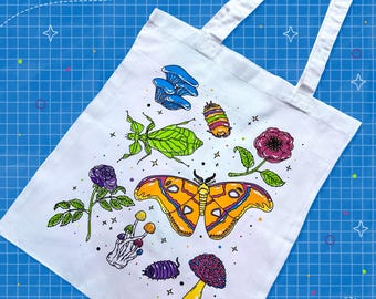 Bug Plants and Mushroom Forest Totebag // Rainbow Nature Woodland
