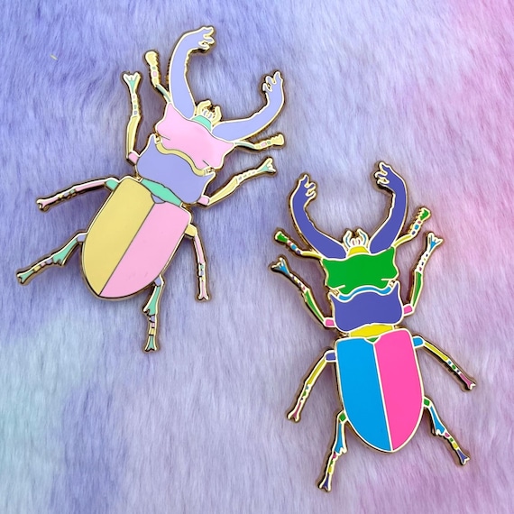 Neon Pastel Stag Beetle Enamel Pin