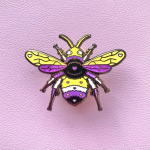 Trans Non-Binary Bee Pride LGBTQ Pins // Kawaii Enamel Queer image 3