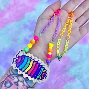 Rainbow Woodlouse Isopod Kawaii Necklace // Kidcore Decora Bugcore