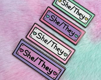 She/They Pronoun Pins // Kawaii Enamel