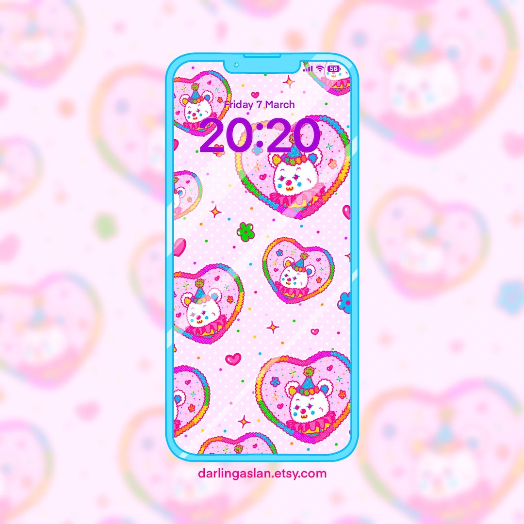 Chip the Clown Rainbow Phone Lock Screen Wallpaper Background // Kawaii ...