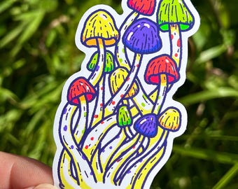 Enoki Mushroom Stickers // Neon Rainbow Nature
