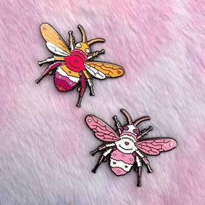 Lesbian Sapphic Bee Pride LGBTQ+ Pins // Kawaii Enamel Queer