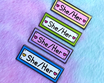 She/Her Pronouns Pins // Kawaii Enamel