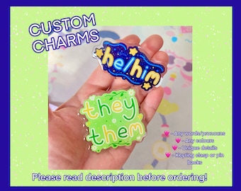 CUSTOM Pronoun Word Design Acrylic Charm Badge Pin Earrings Necklace // Kawaii Kidcore