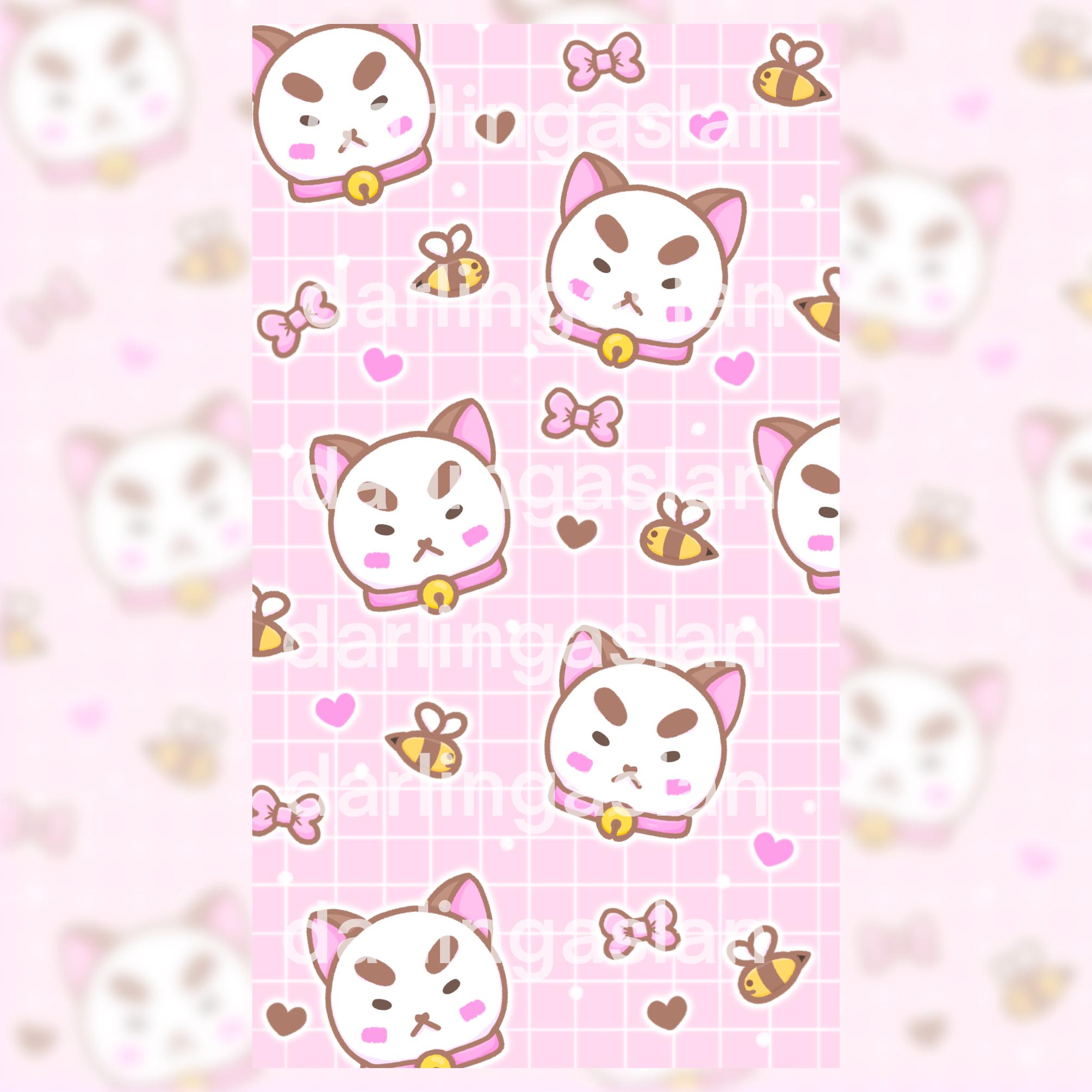 Pastel Cat Bee Phone Lock Screen Wallpaper Background // Kawaii Kidcore ...