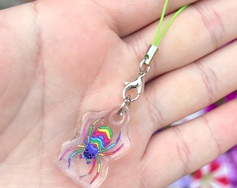 Rainbow Spider Phone Charm // Kawaii Kidcore Bugcore Arachnid
