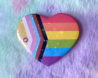 Pride Flag Heart Badge // Glitter LGBTQ Button Pin