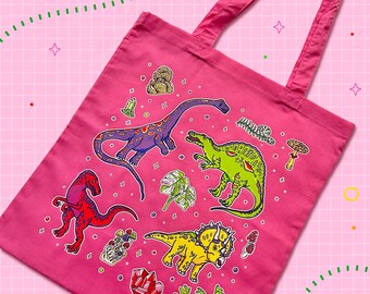 Dinosaur Totebag // Bubblegum Pink Kawaii Kidcore