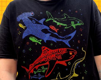 Bubble Sharks Pilot Fish Remora T-Shirt // Kawaii Kidcore Primary Colours