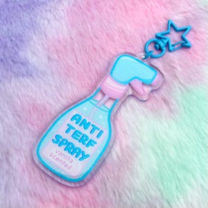 Anti-TERF Spray Keyring Charm // Trans LGBTQ Kawaii Pastel