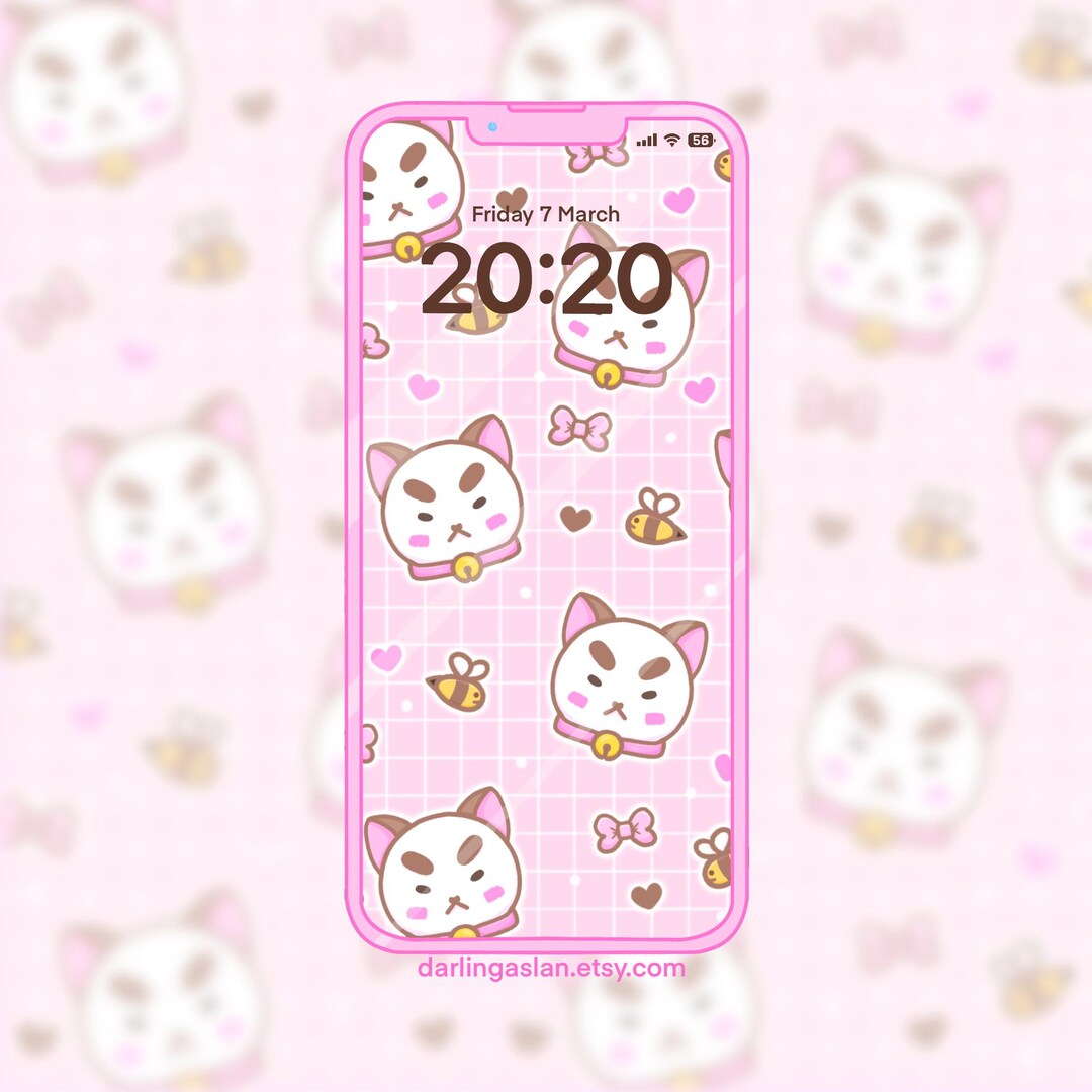 Pastel Cat Bee Phone Lock Screen Wallpaper Background // Kawaii Kidcore ...