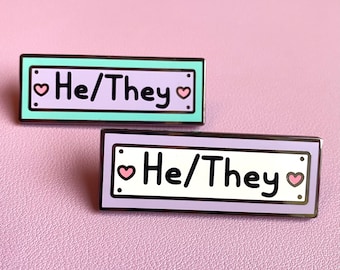 He/They Pronoun Pins // Kawaii Enamel