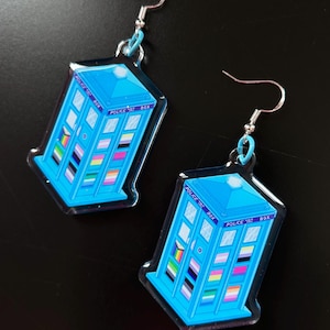 TARDIS Police Box Pride Flag Earrings