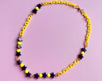 Black Yellow Star Necklace // Kawaii Alternative Emo