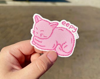 Eepy Kitten Glitter Sticker // Kawaii Pastel Cat