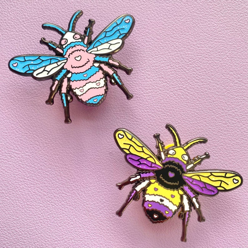 Trans Non-Binary Bee Pride LGBTQ Pins // Kawaii Enamel Queer image 1