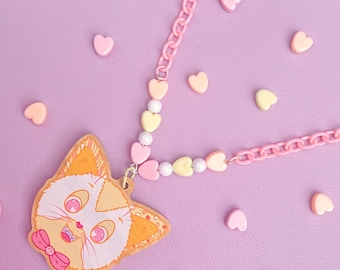 Fancy Cat Pastel Kawaii Necklace // Kidcore Fairy Kei Clowncore
