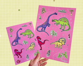 Rainbow Dinosaur Print Poster // A4 A5