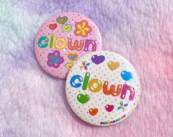 Clown Badge Button Pins 50mm //Kawaii Clowncore