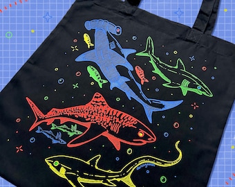 Shark Pilot Fish Remora Totebag // Kawaii Kidcore Primary Colours